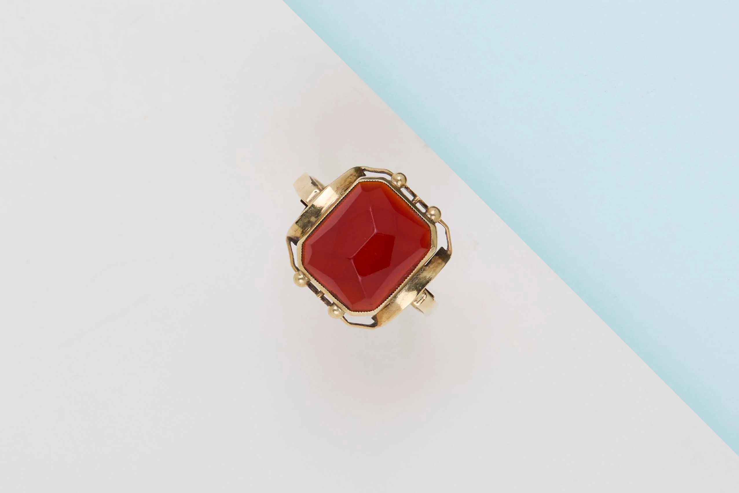 14 ct. Yellow Gold Ring - Carnelian - Size 60 - Image 2