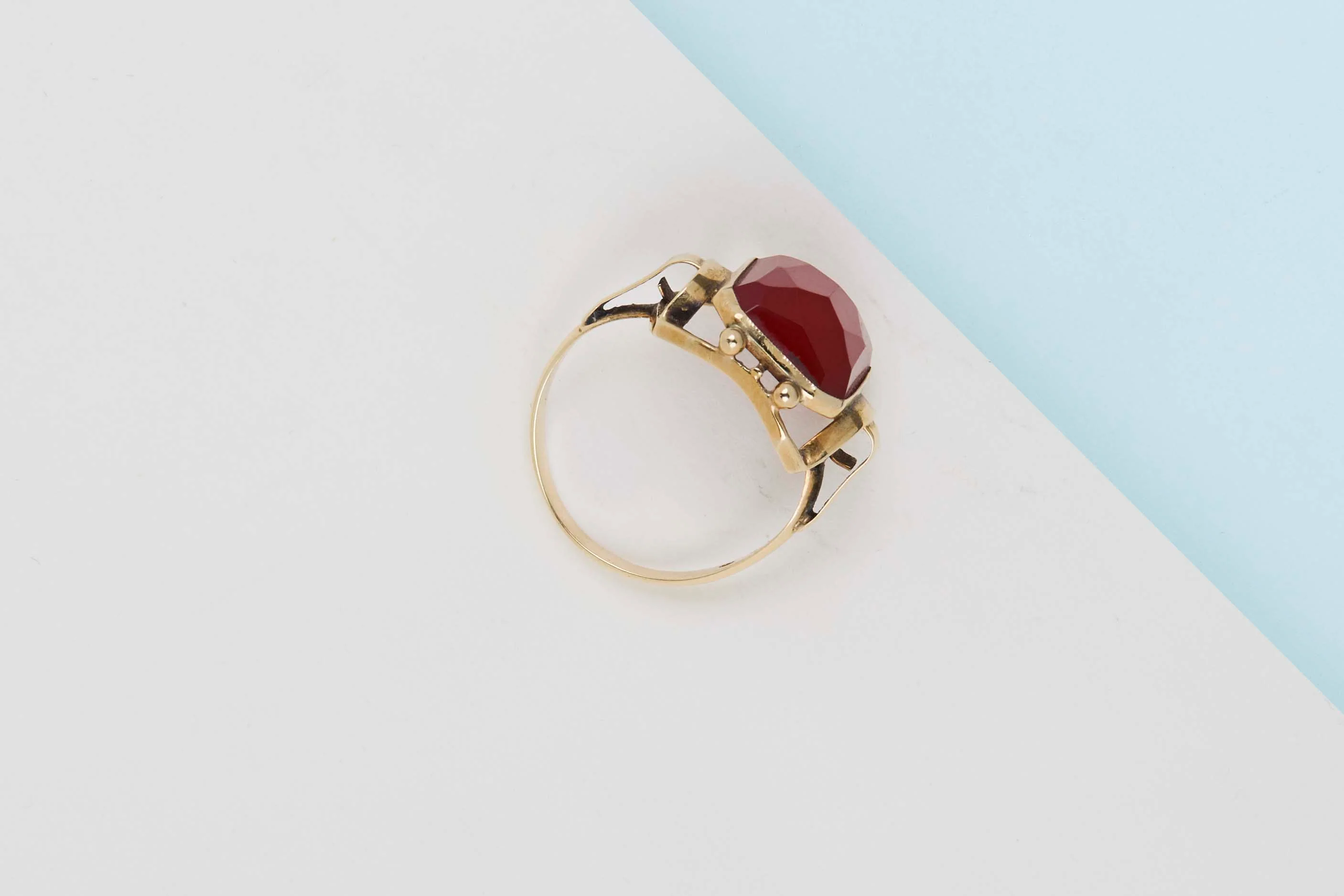 14 ct. Yellow Gold Ring - Carnelian - Size 60 - Image 3