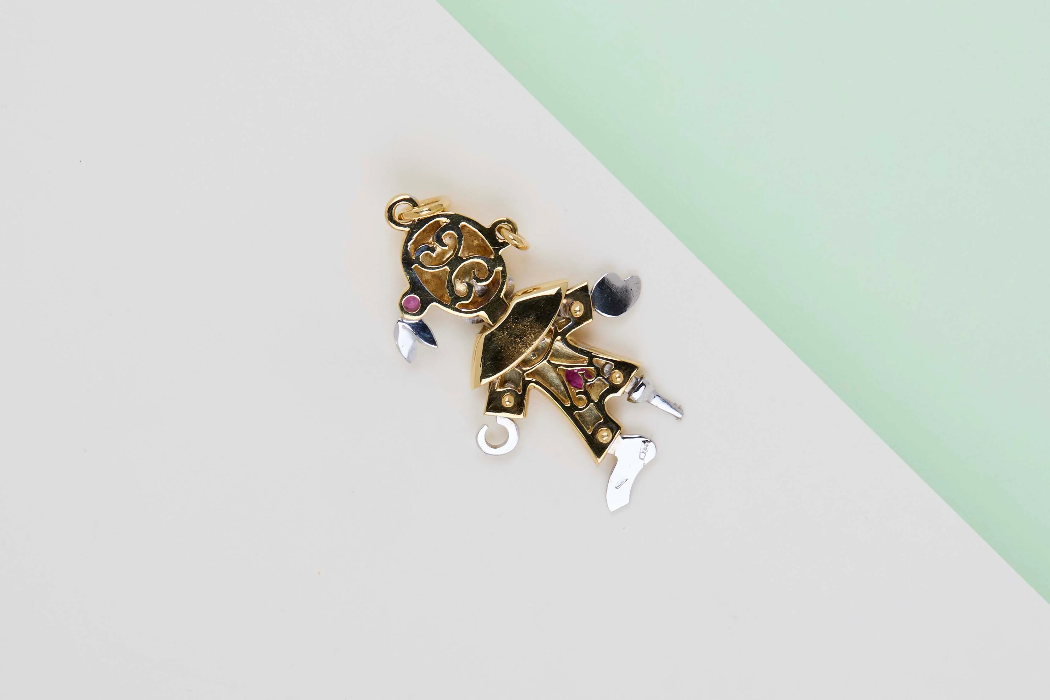 18 ct. White & Yellow Gold Pendant - Rubies and Diamonds - Image 3