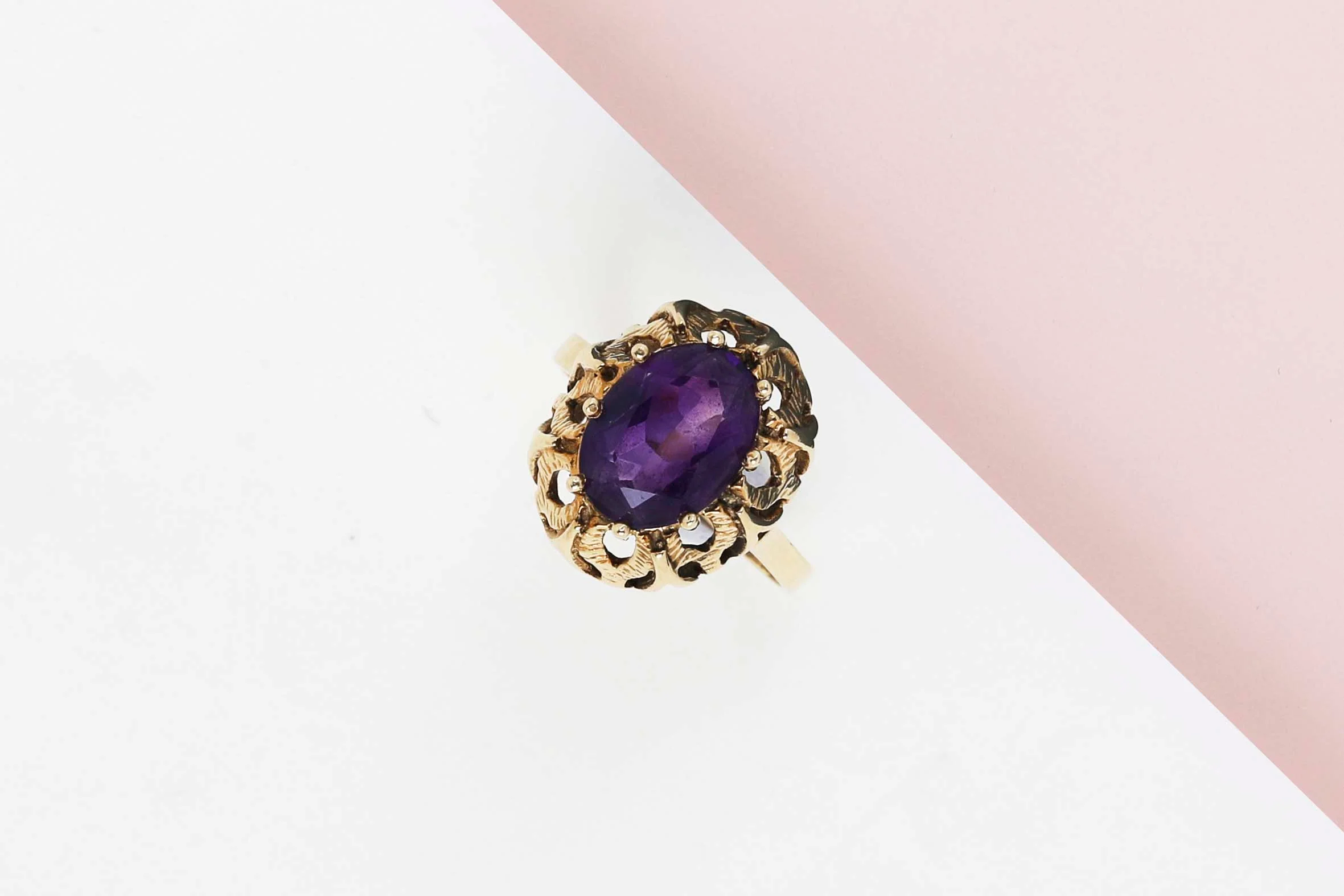 18 ct. Yellow Gold Ring - Amethyst - Size 58 - Image 2