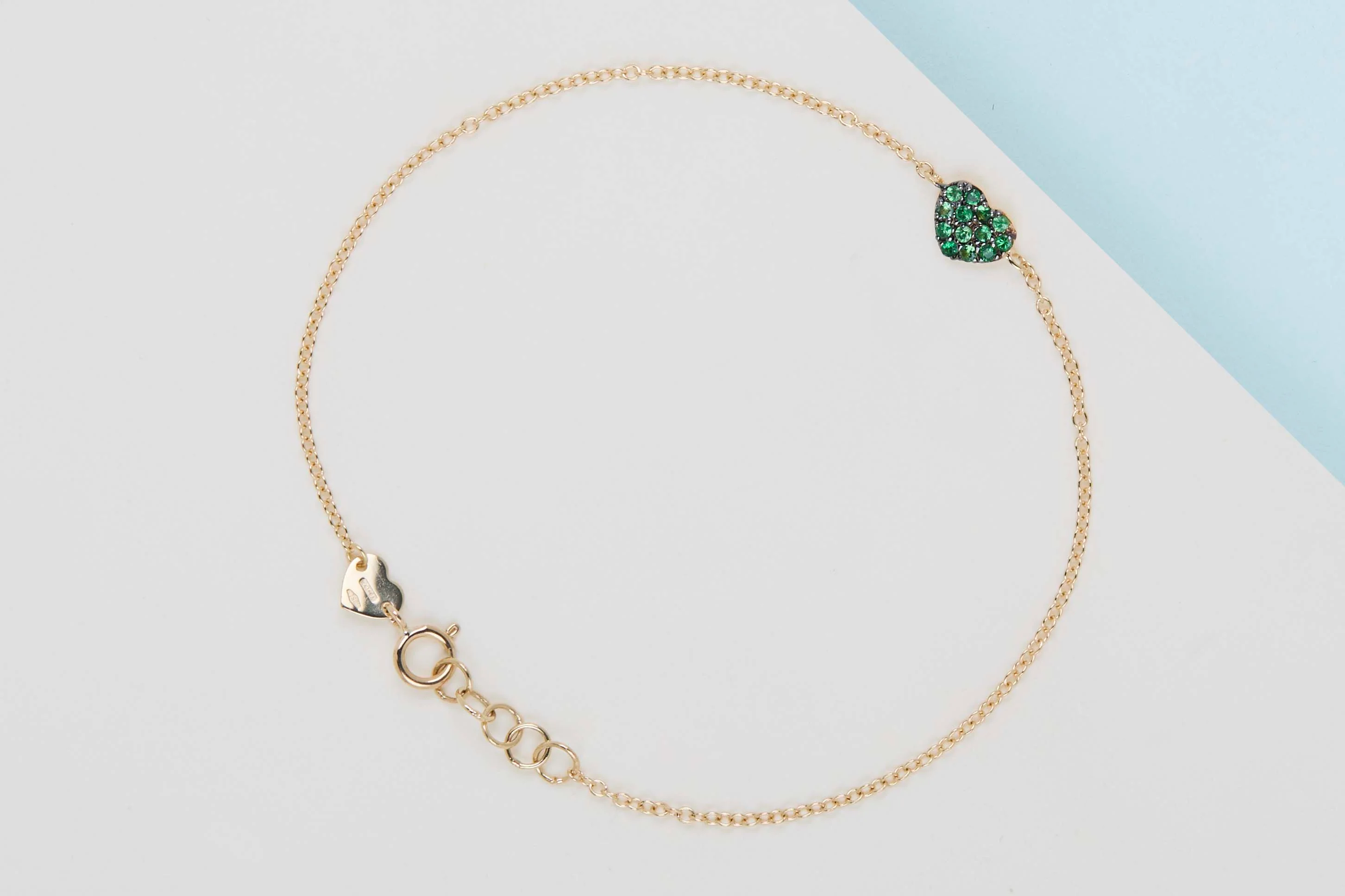 18ct. Yellow Gold Bracelet - Green Tsavorite 18 CM