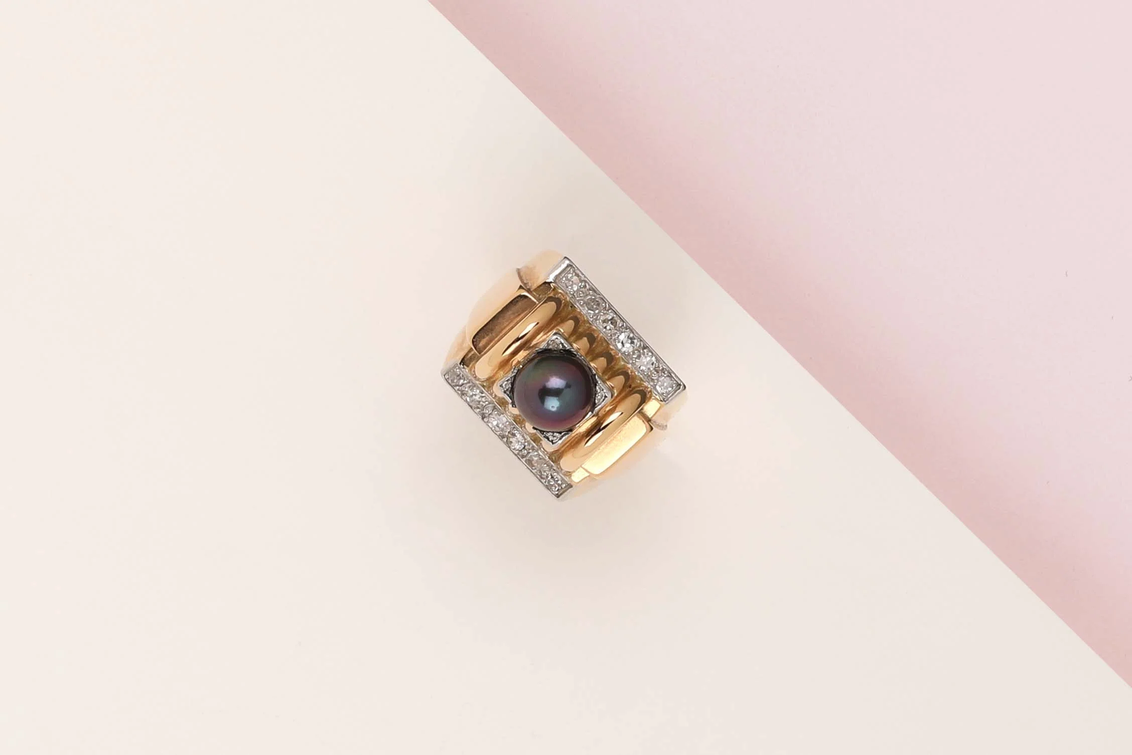 18 ct. Pink Gold Ring - Diamonds - Pearl - Image 2
