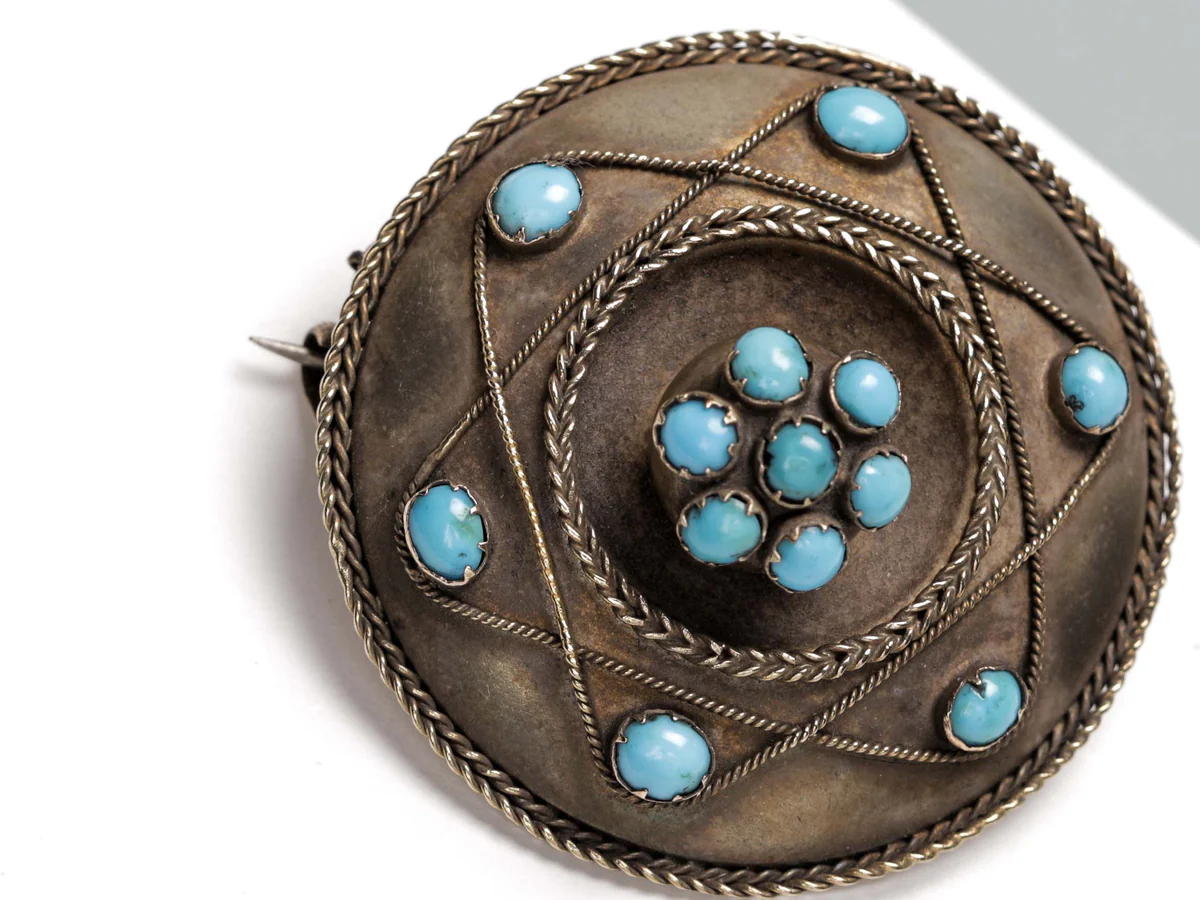 9 ct. Yellow Gold Brooch - Turquoise - Image 2