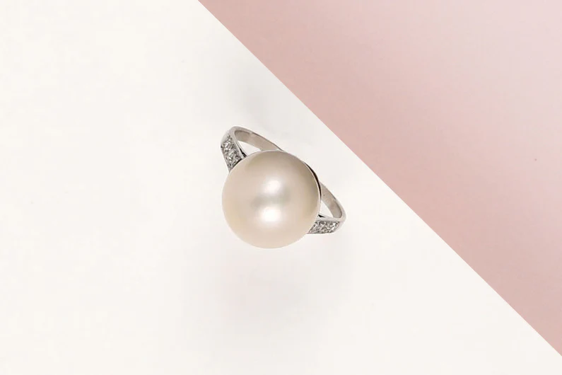 18 ct. White Gold Ring - Pearls - Zirconia - Size 53 - Image 2
