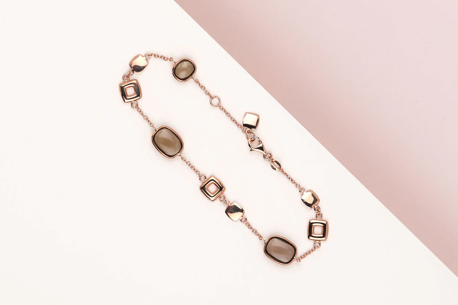 18 ct. Rose Gold Bracelet - Smokey Quartz - 19 cm