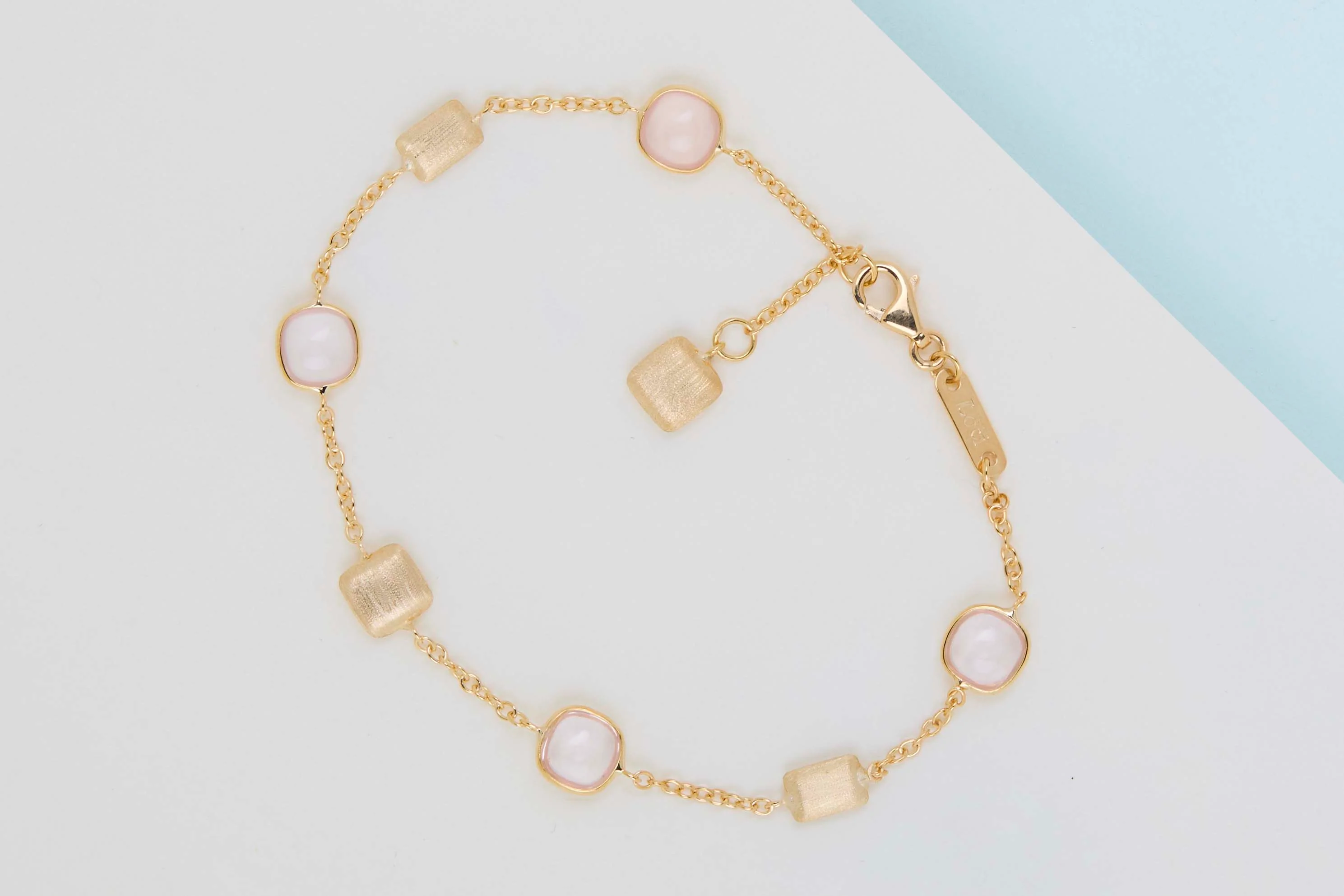 18ct. Yellow Gold Bracelet - Rose Quartz - 19CM