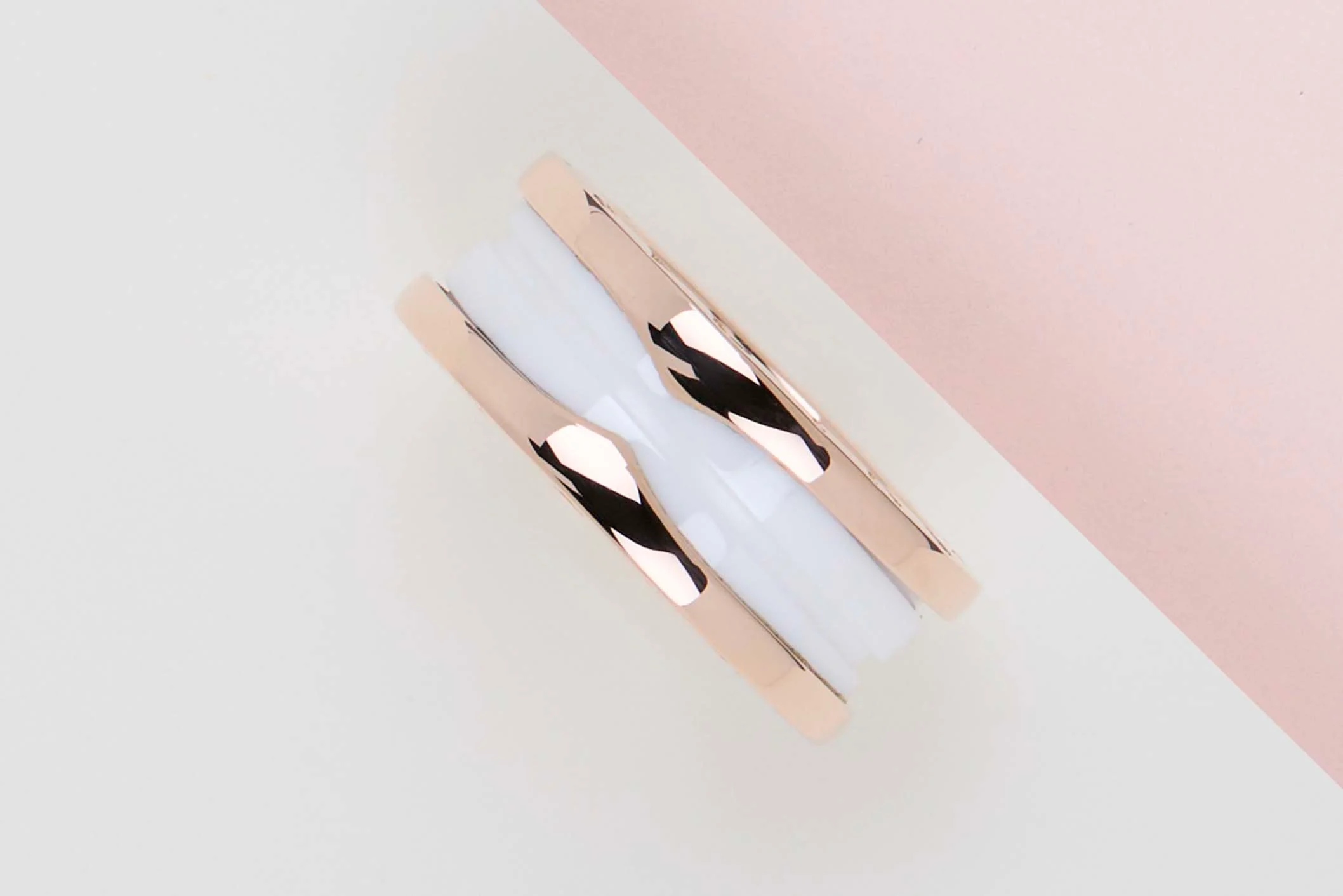 B.Zero 1 Two-Band Ring - Rose Gold & Ceramic - Size 53 - B