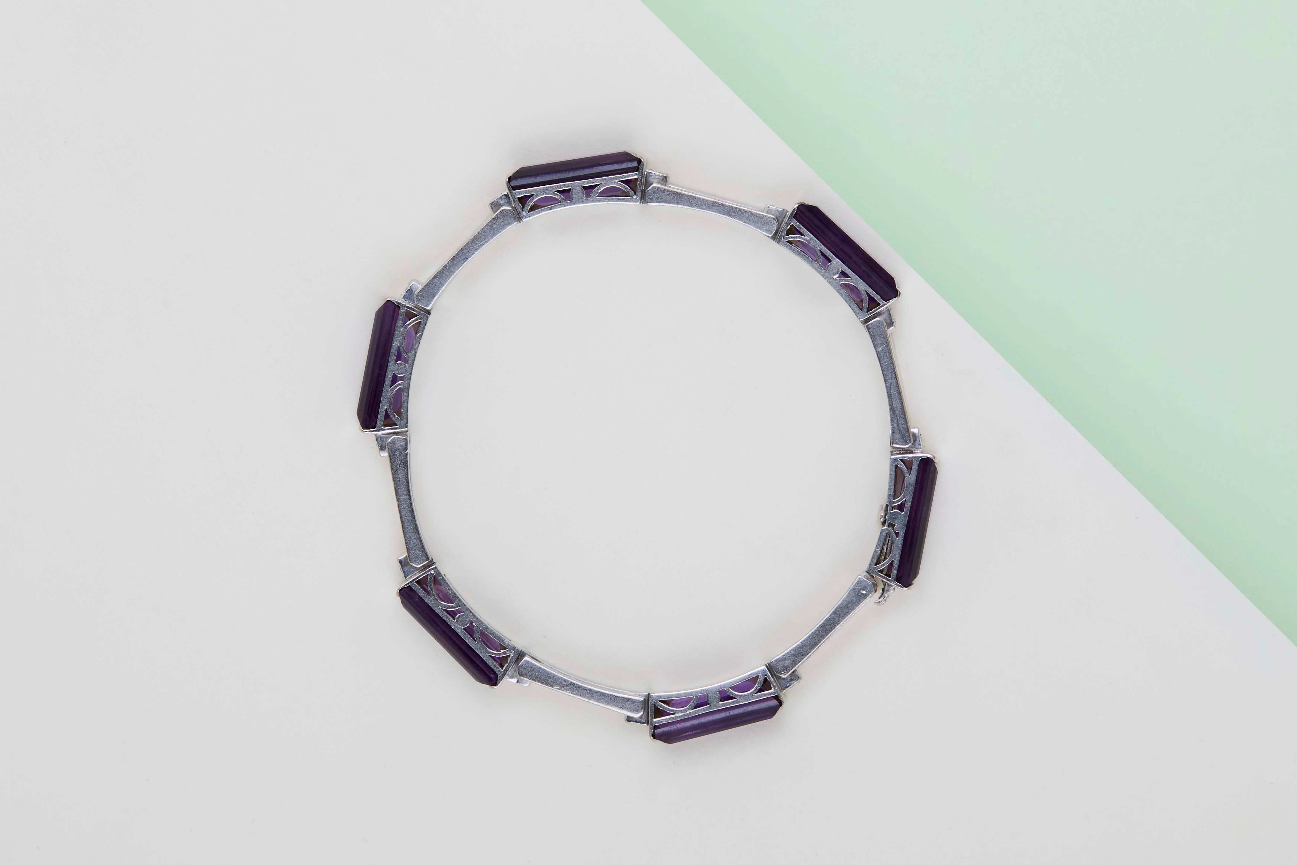 Bracelet - 18ct. White Gold - Amethyst & Diamonds - 18.5 CM - Image 2