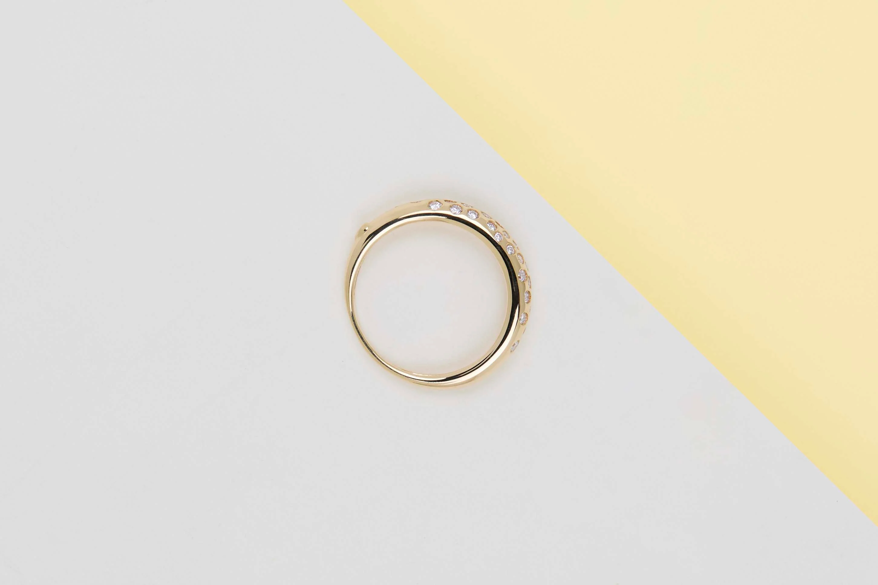 Domed Band Ring Yellow Gold & Diamonds - Size 55 - Image 3