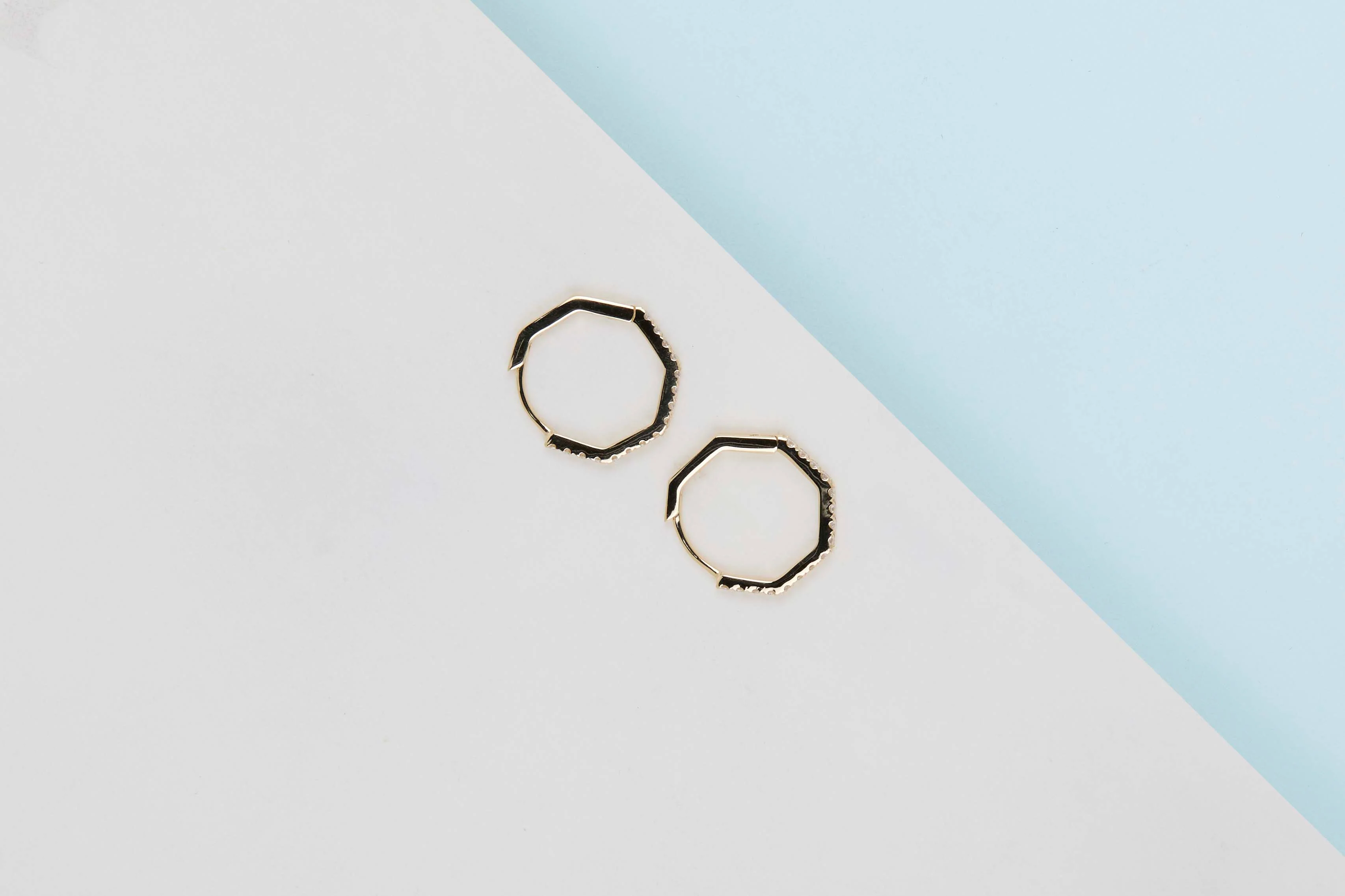 Geometric Hoop Earrings - Yellow Gold & Diamonds - Image 3
