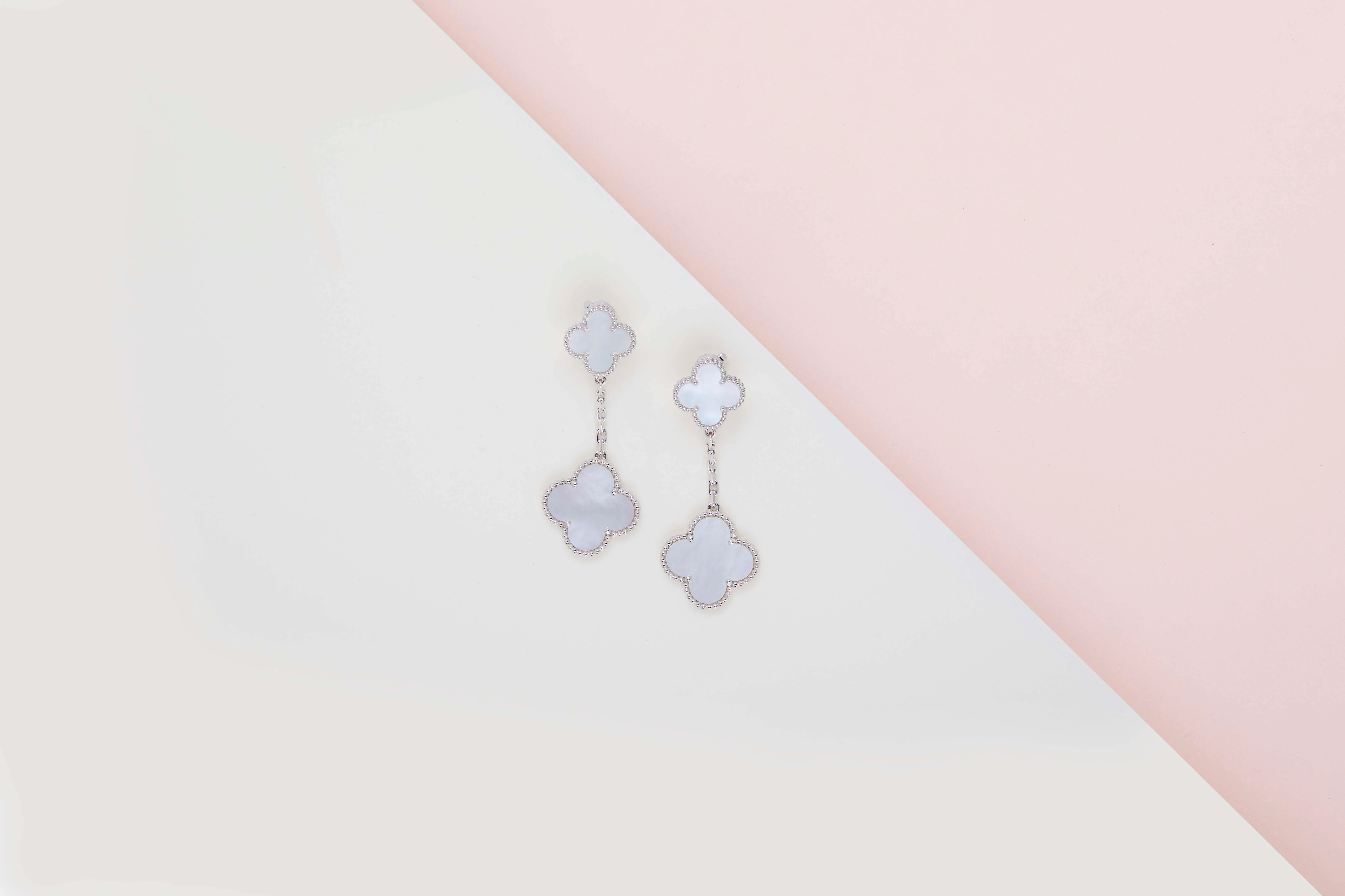 Magic Alhambra Earrings - White Gold & Mother of Pearl - B&P - Image 2