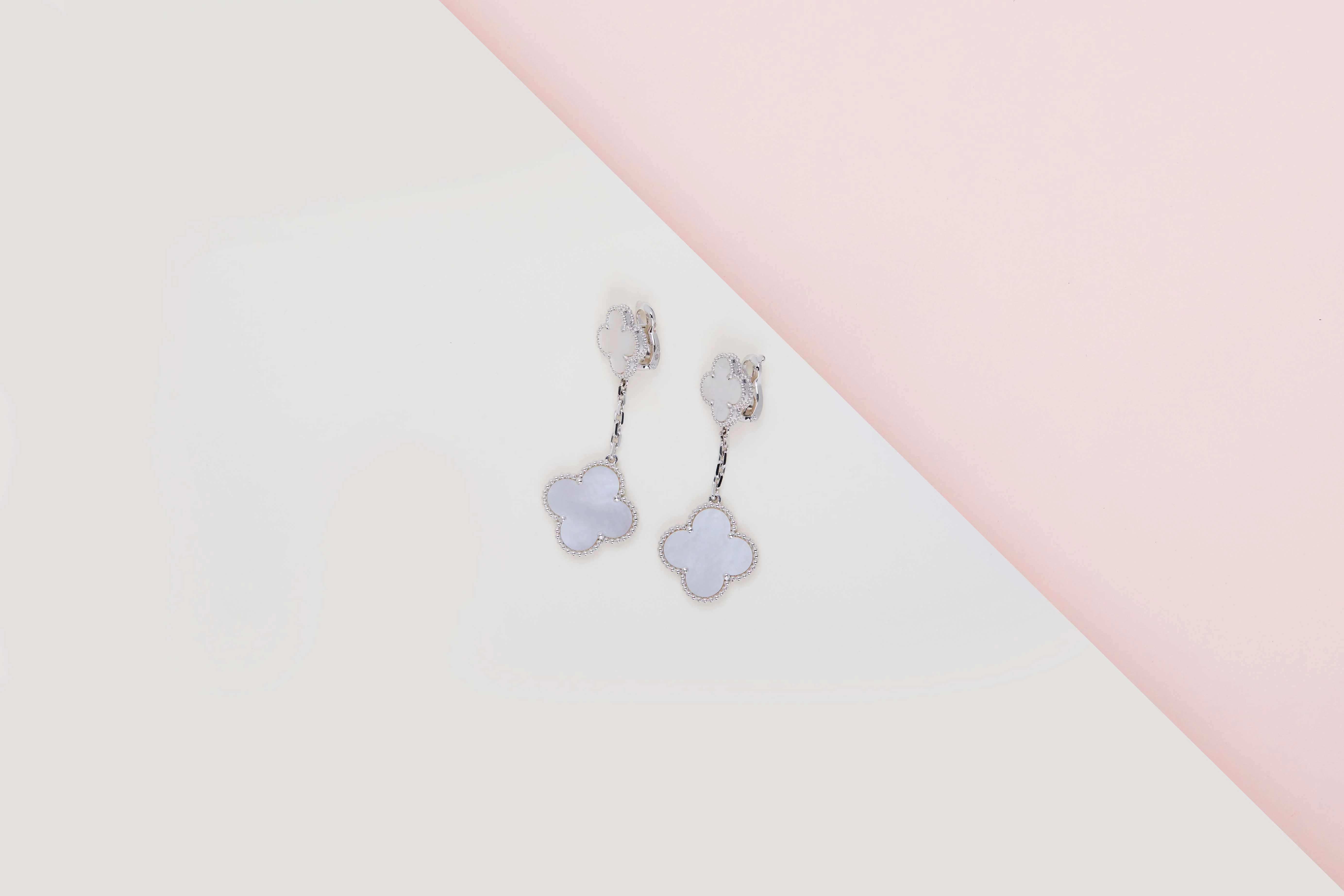 Magic Alhambra Earrings - White Gold & Mother of Pearl - B&P - Image 3