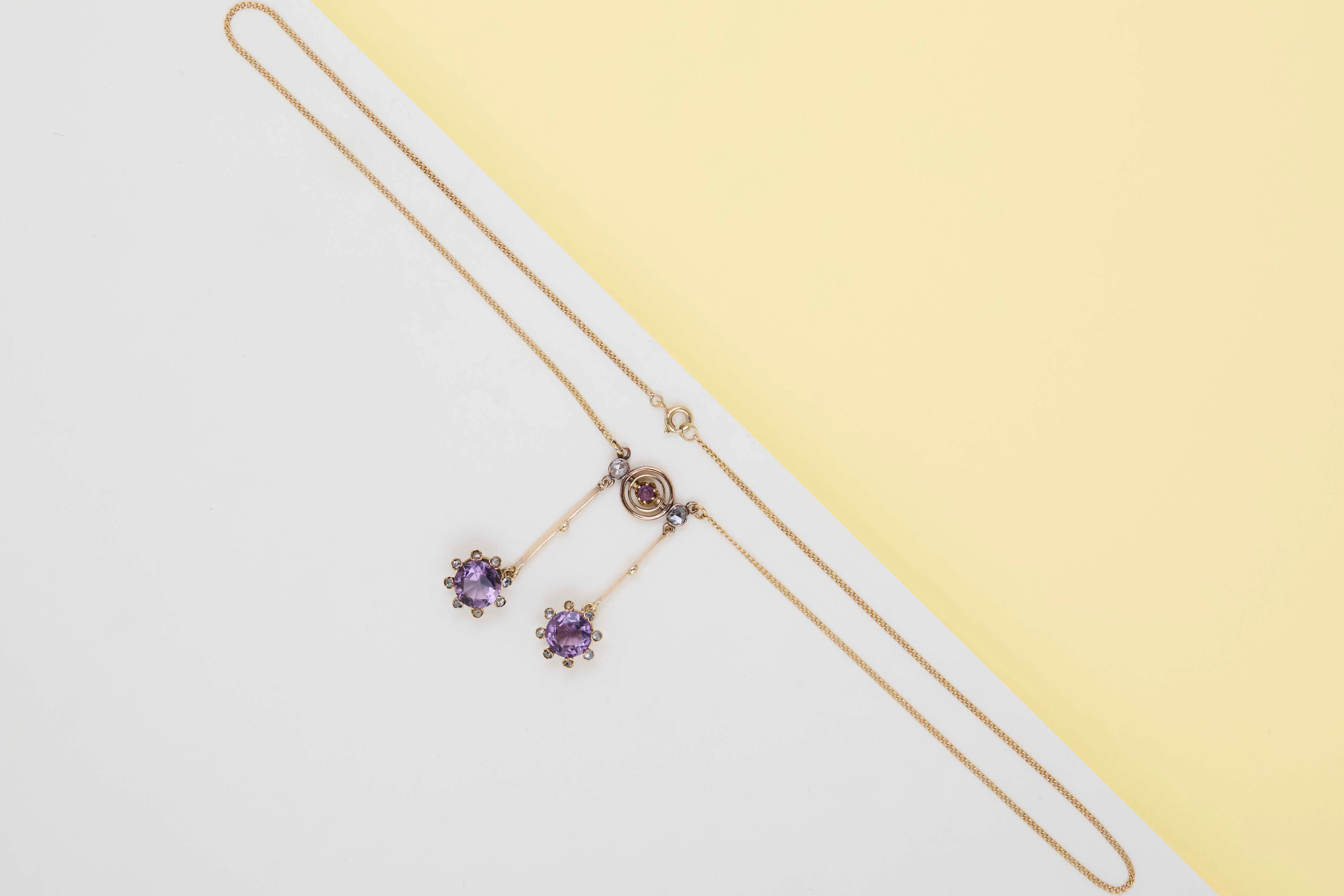 Necklace - 14ct. Yellow Gold - Amethyst & Diamonds - 44 CM - Image 2