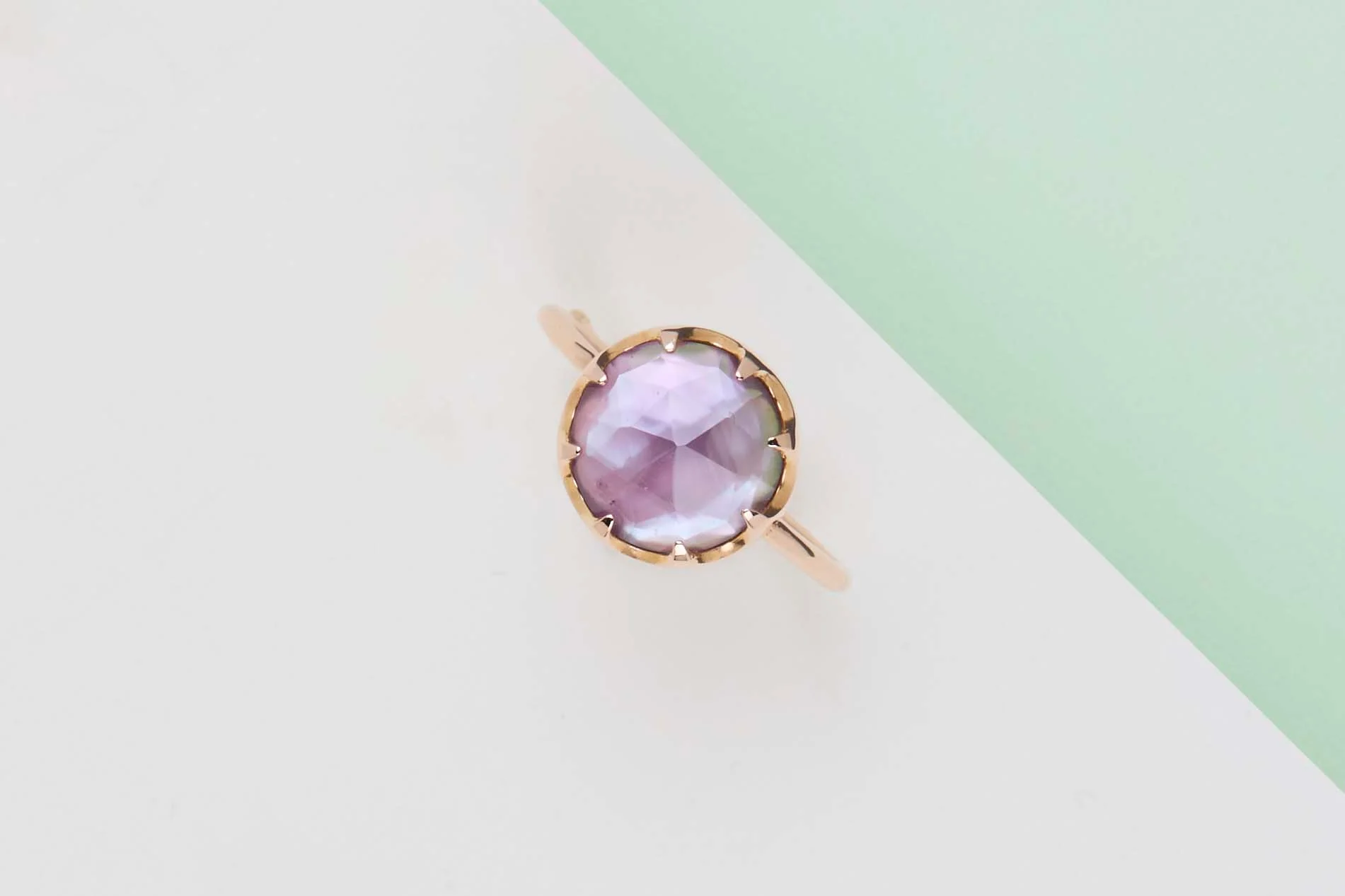 Rose Gold Ring - Amethyste and Mother of Pearl - Size 54 - Image 2