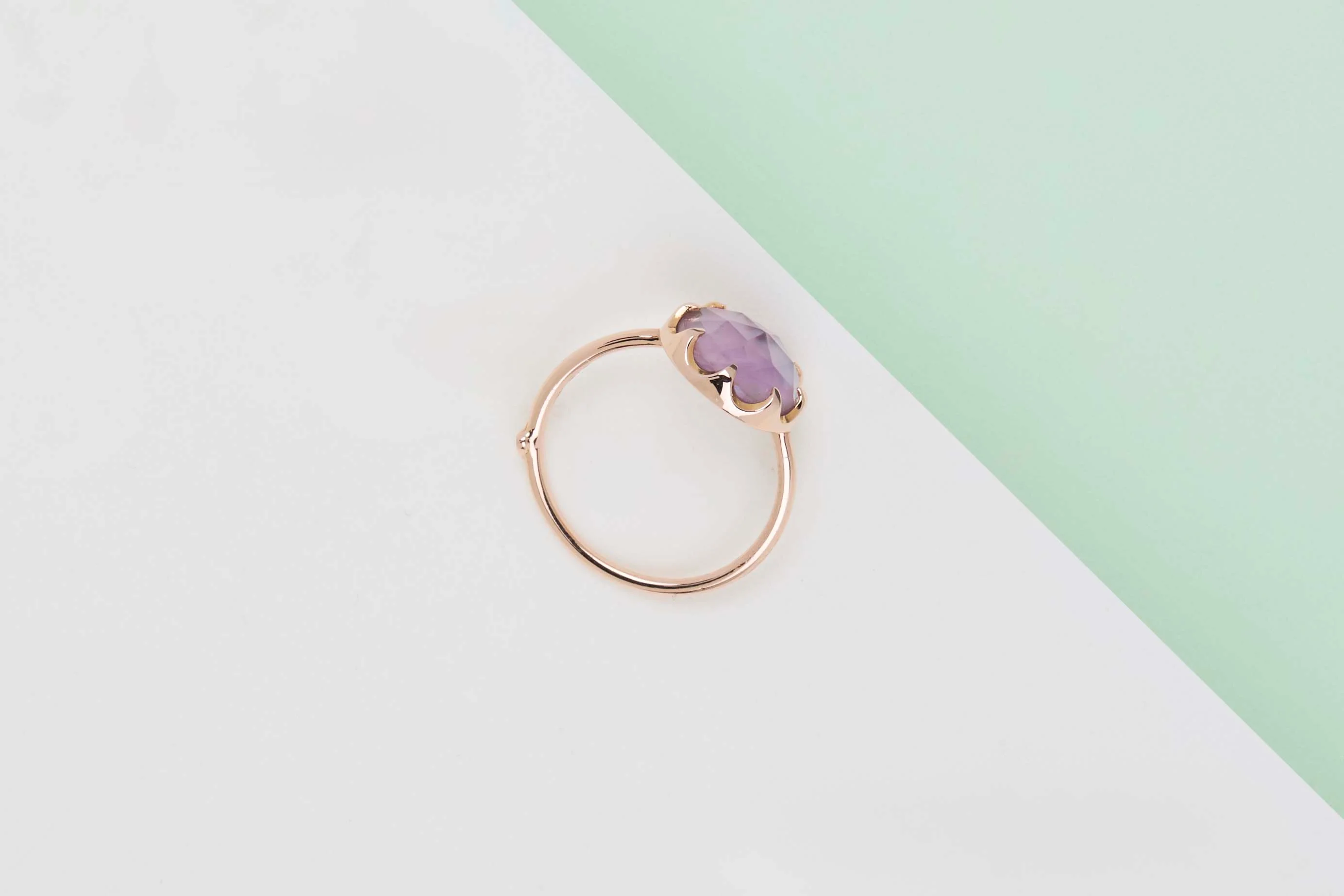 Rose Gold Ring - Amethyste and Mother of Pearl - Size 54 - Image 3
