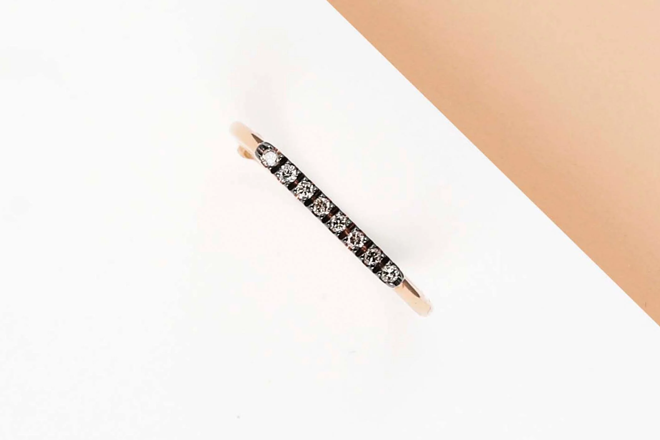 Rose Gold Ring - Brown Diamonds - Size 54