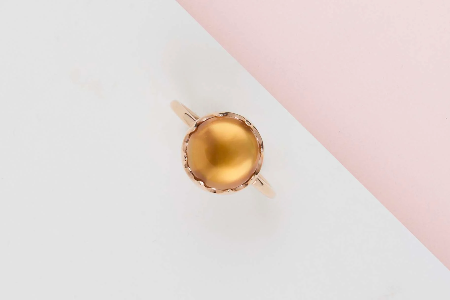 Rose Gold Ring - Citrine Quartz and Mother of Pearl - Size 52 - Image 2