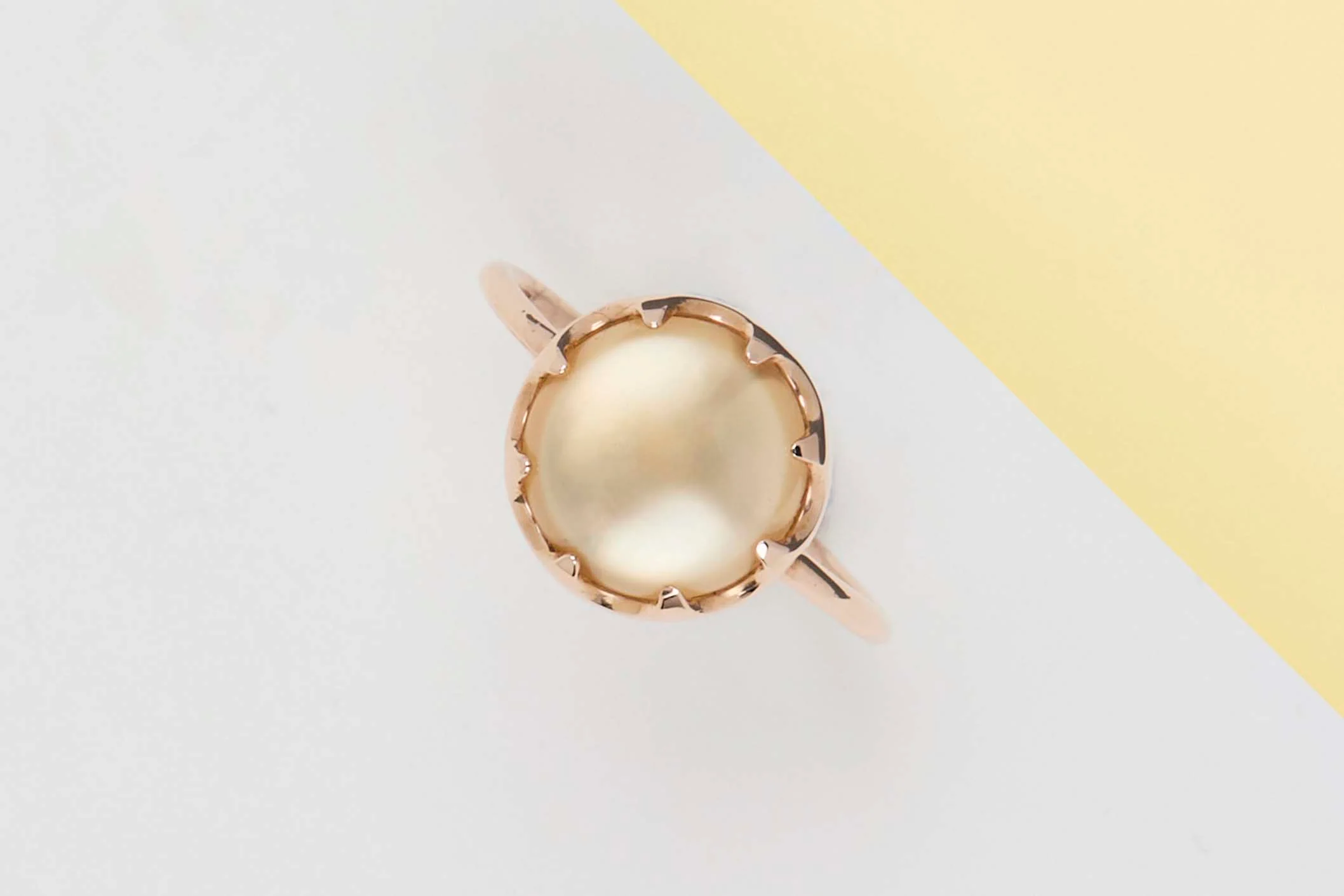 Rose Gold Ring - Citrine Quartz and Mother of Pearl - Size 54