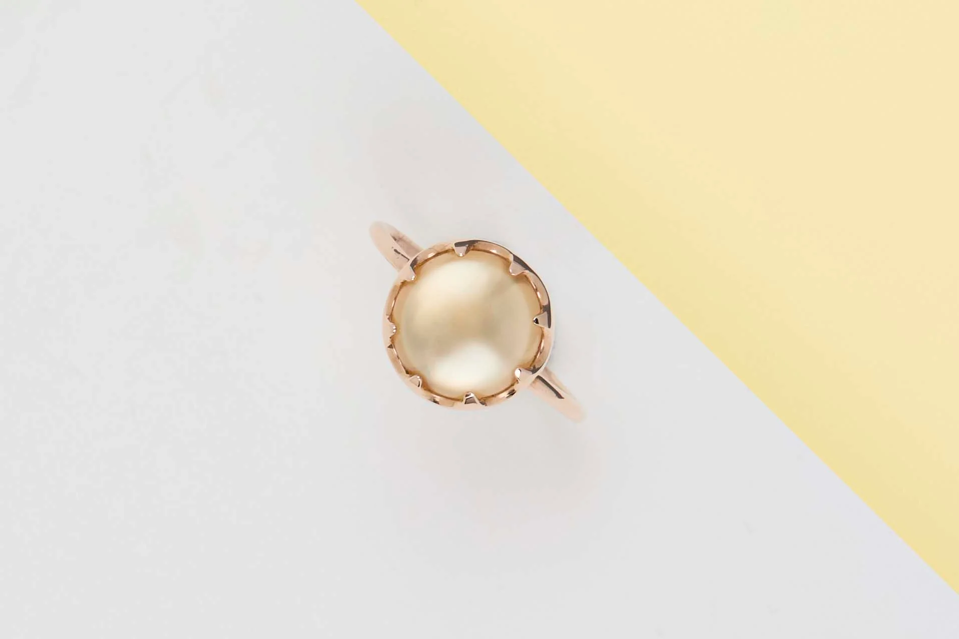 Rose Gold Ring - Citrine Quartz and Mother of Pearl - Size 54 - Image 2