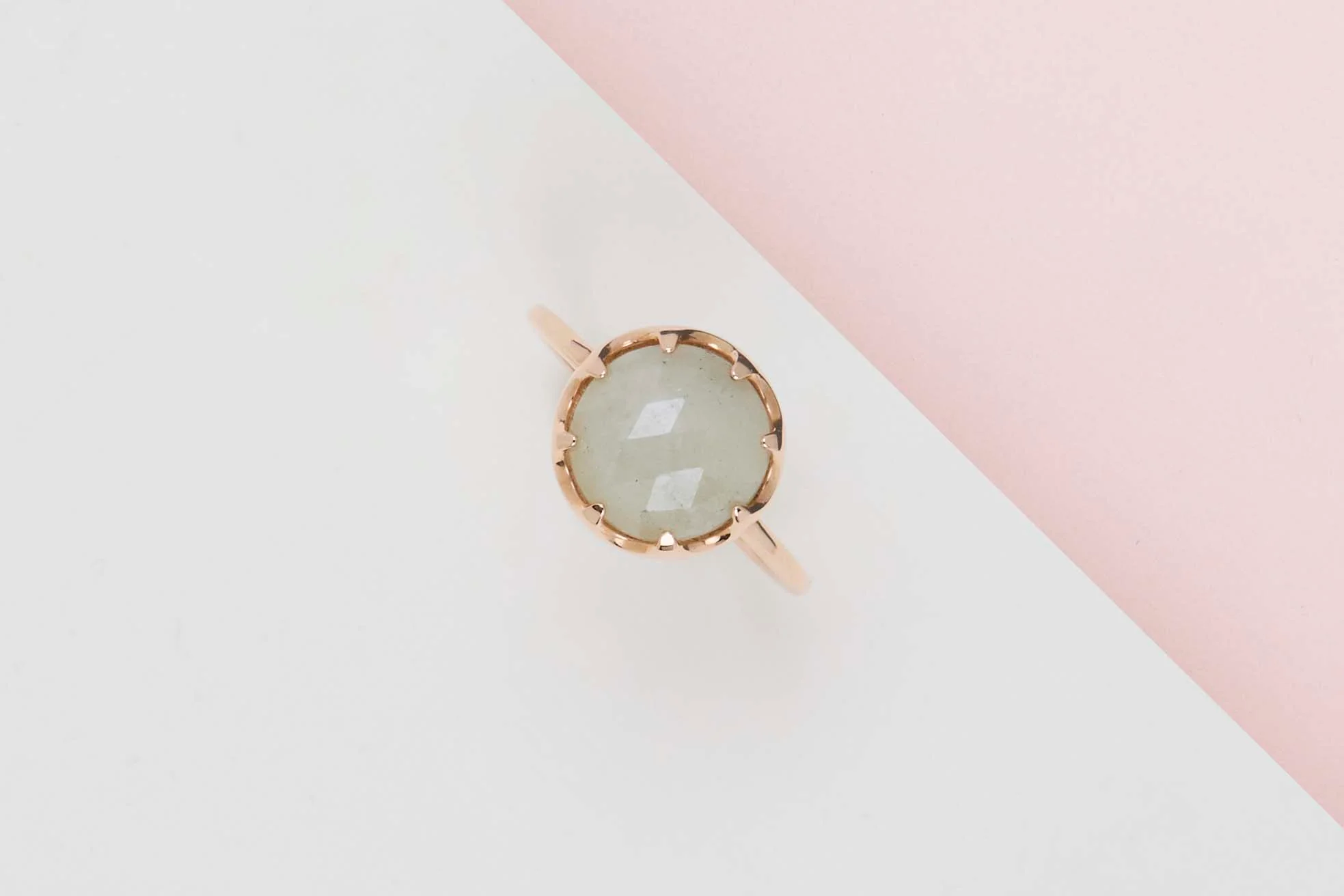 Rose Gold Ring - Gray Sapphire and Mother of Pearl - Size 54 - Image 2
