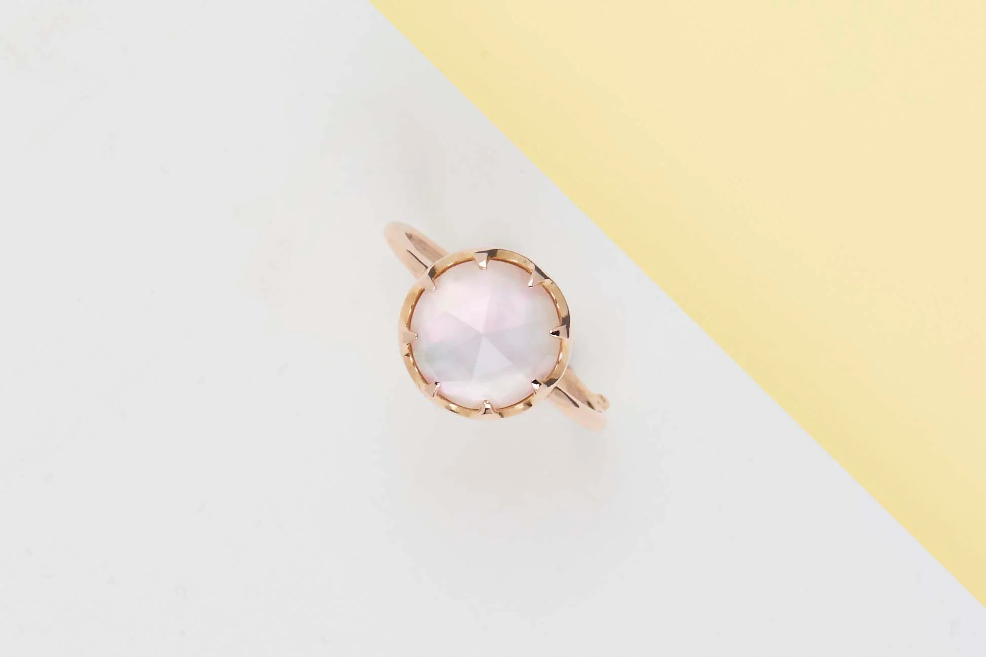 Rose Gold Ring - Pink Quartz and Mother of Pearl - Size 54 - Image 2