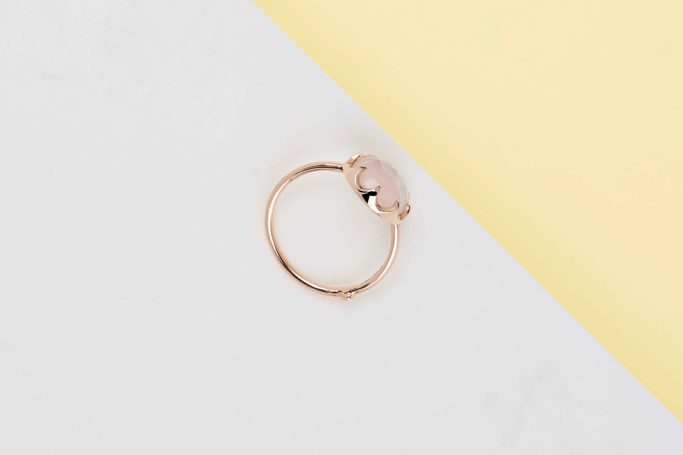Rose Gold Ring - Pink Quartz and Mother of Pearl - Size 54 - Image 3