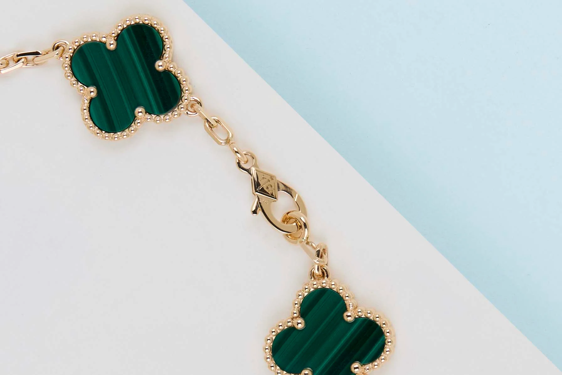 Vintage Alhambra Bracelet - 5 Motifs - Diamonds & Malachite - 19,5 CM - B&P - Image 2