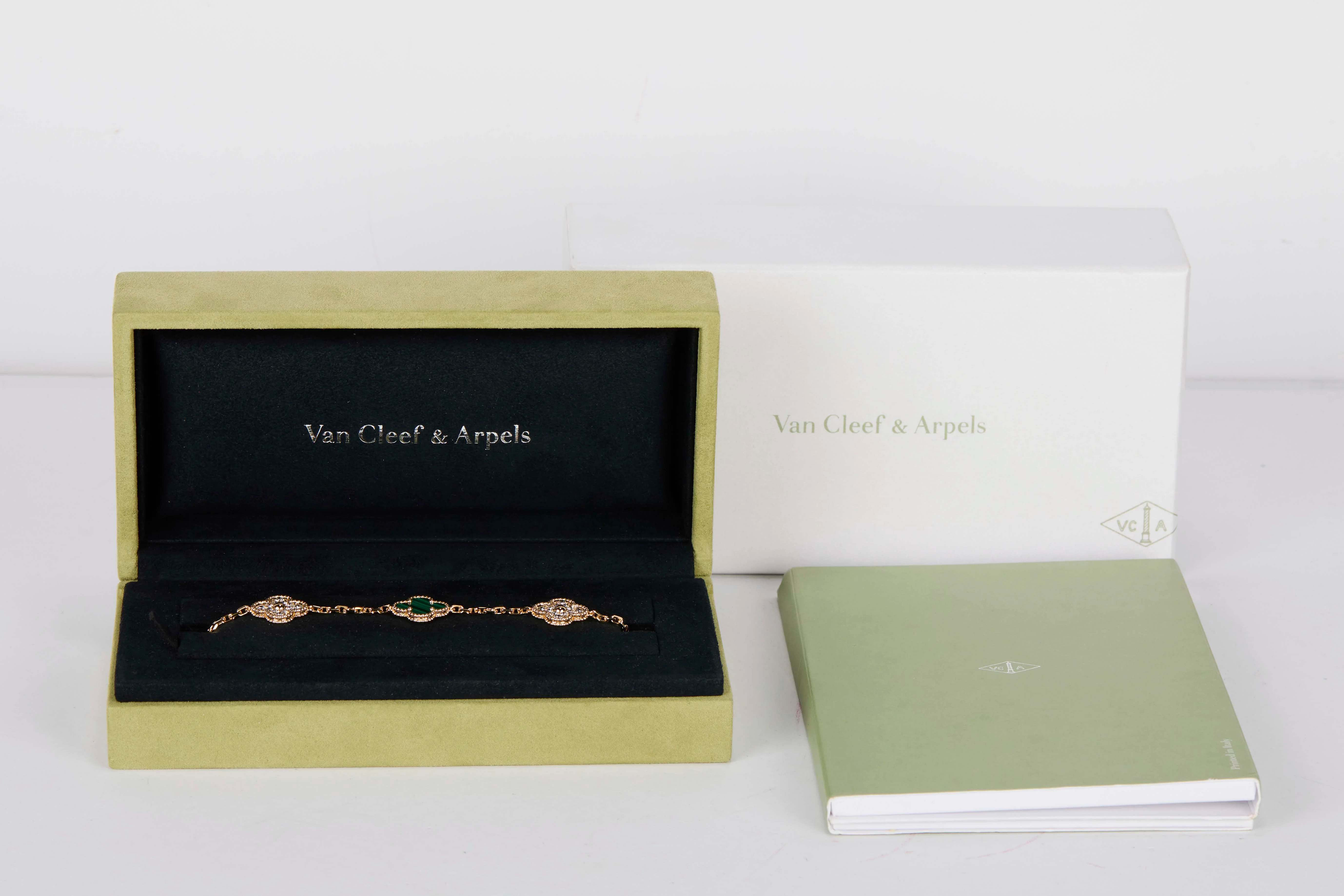 Vintage Alhambra Bracelet - 5 Motifs - Diamonds & Malachite - 19,5 CM - B&P - Image 4