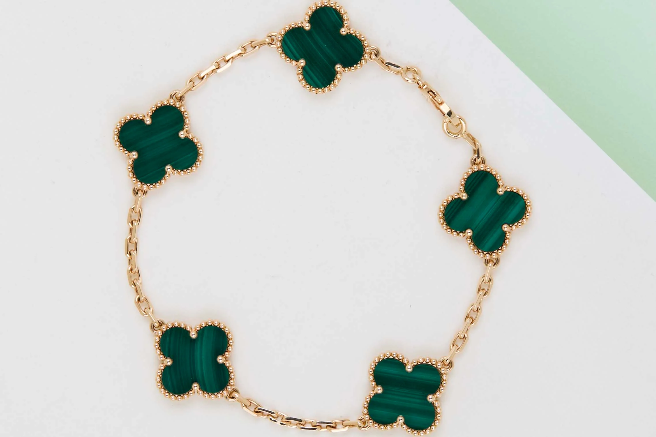 Vintage Alhambra Bracelet - 5 Motifs - Malachite - 18,5 CM - B&P