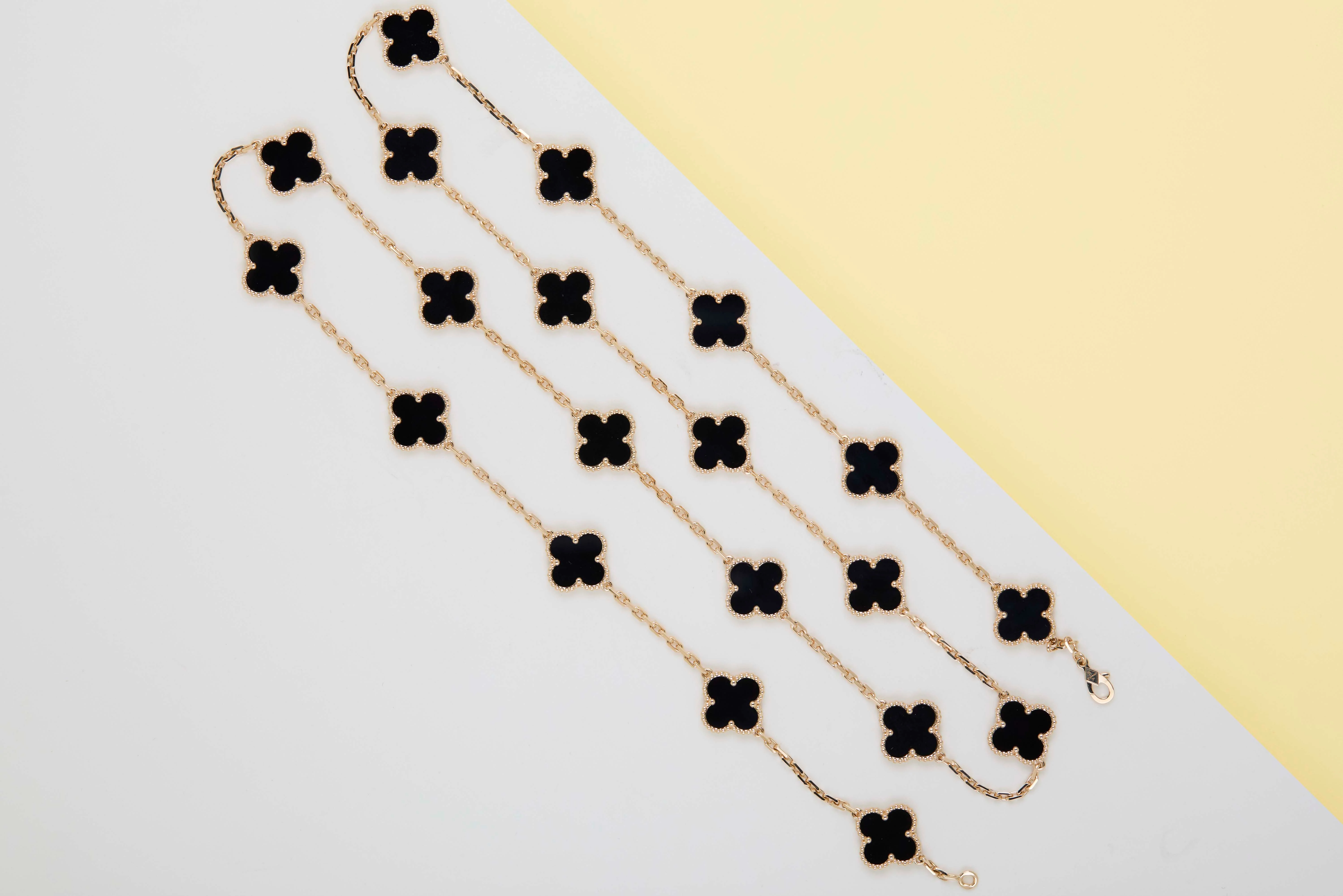 Vintage Alhambra Necklace - Yellow Gold - 20 Motifs - Onyx - 86 CM - B&P