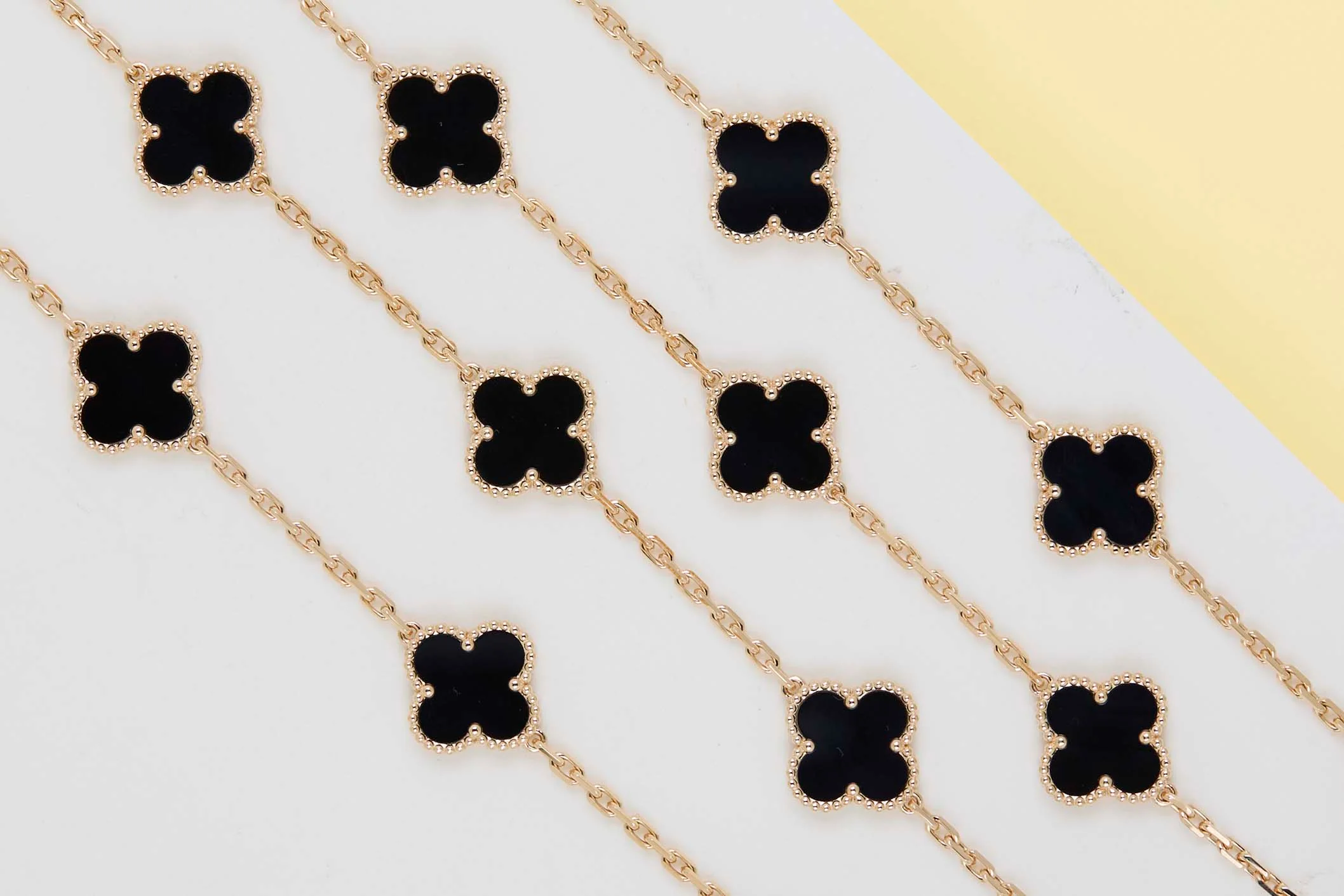Vintage Alhambra Necklace - Yellow Gold - 20 Motifs - Onyx - 86 CM - B&P - Image 2
