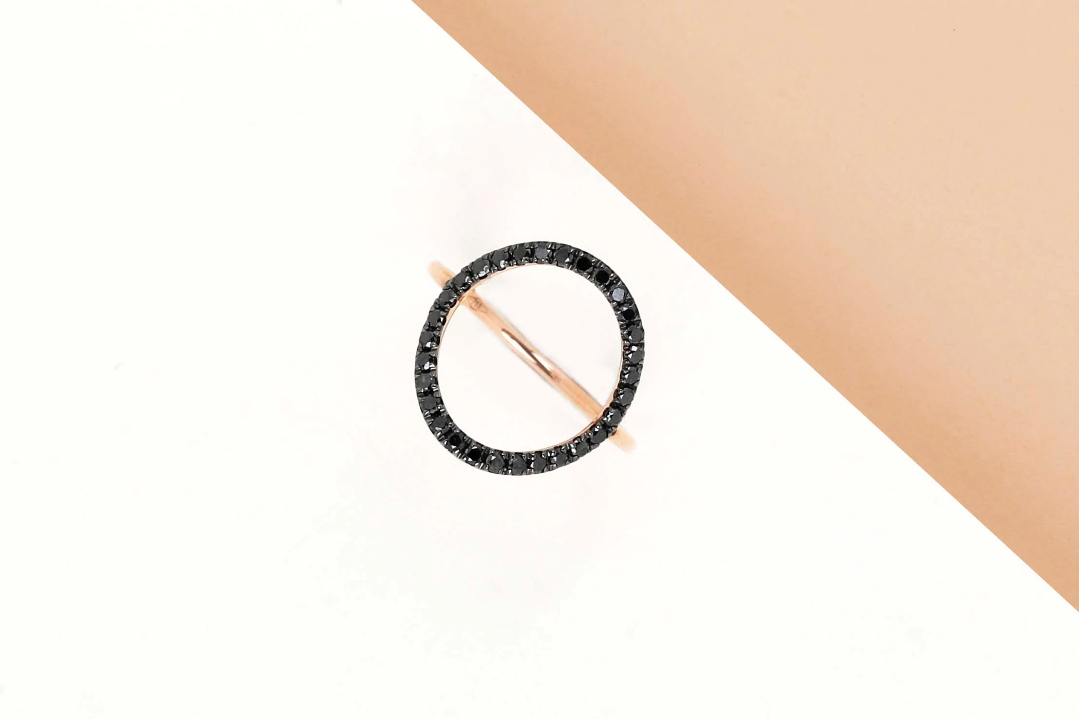 Rose Gold Ring - Black Diamonds - Size 54
