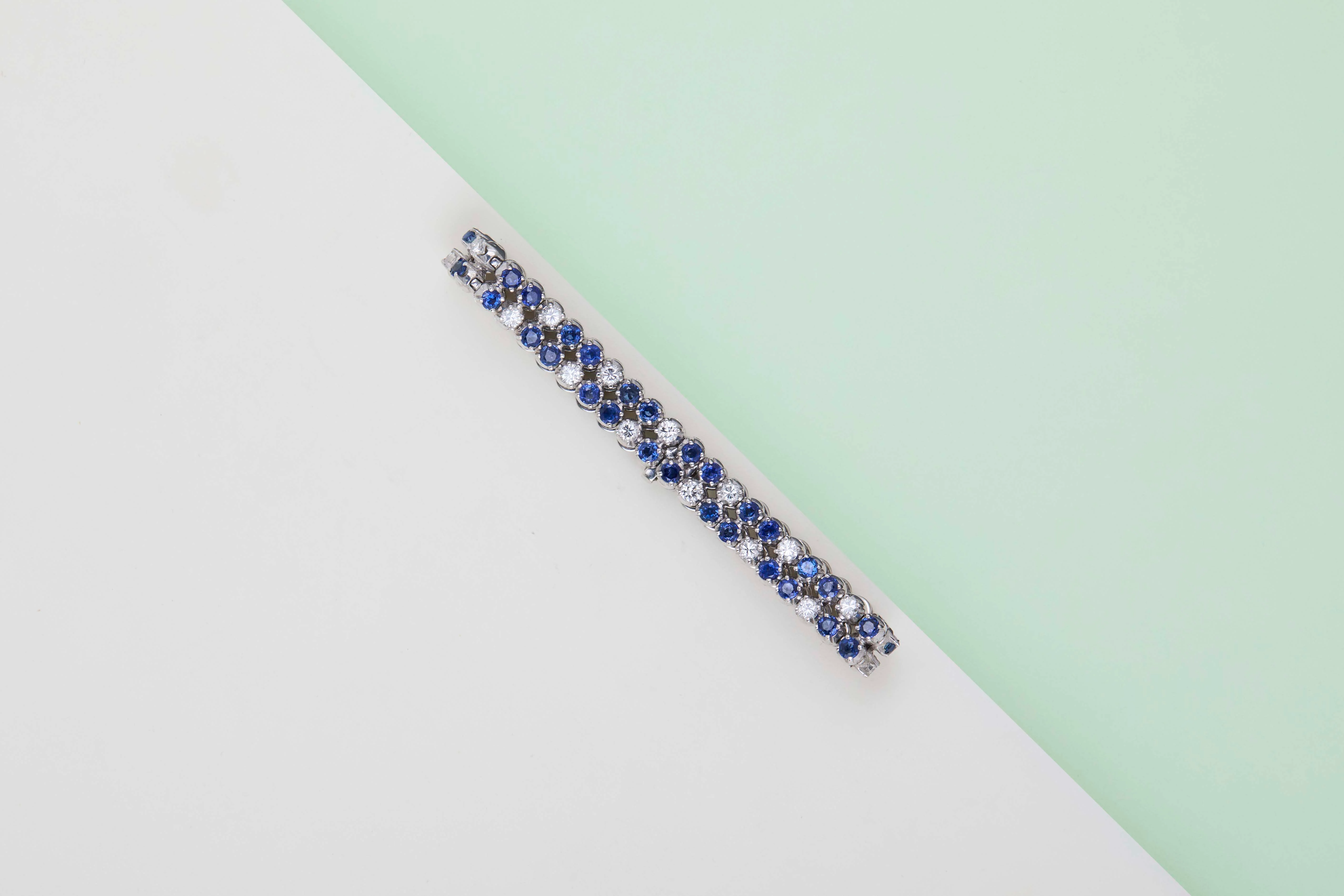 White Gold Bracelet - Diamonds & Sapphires - 17CM - Image 2