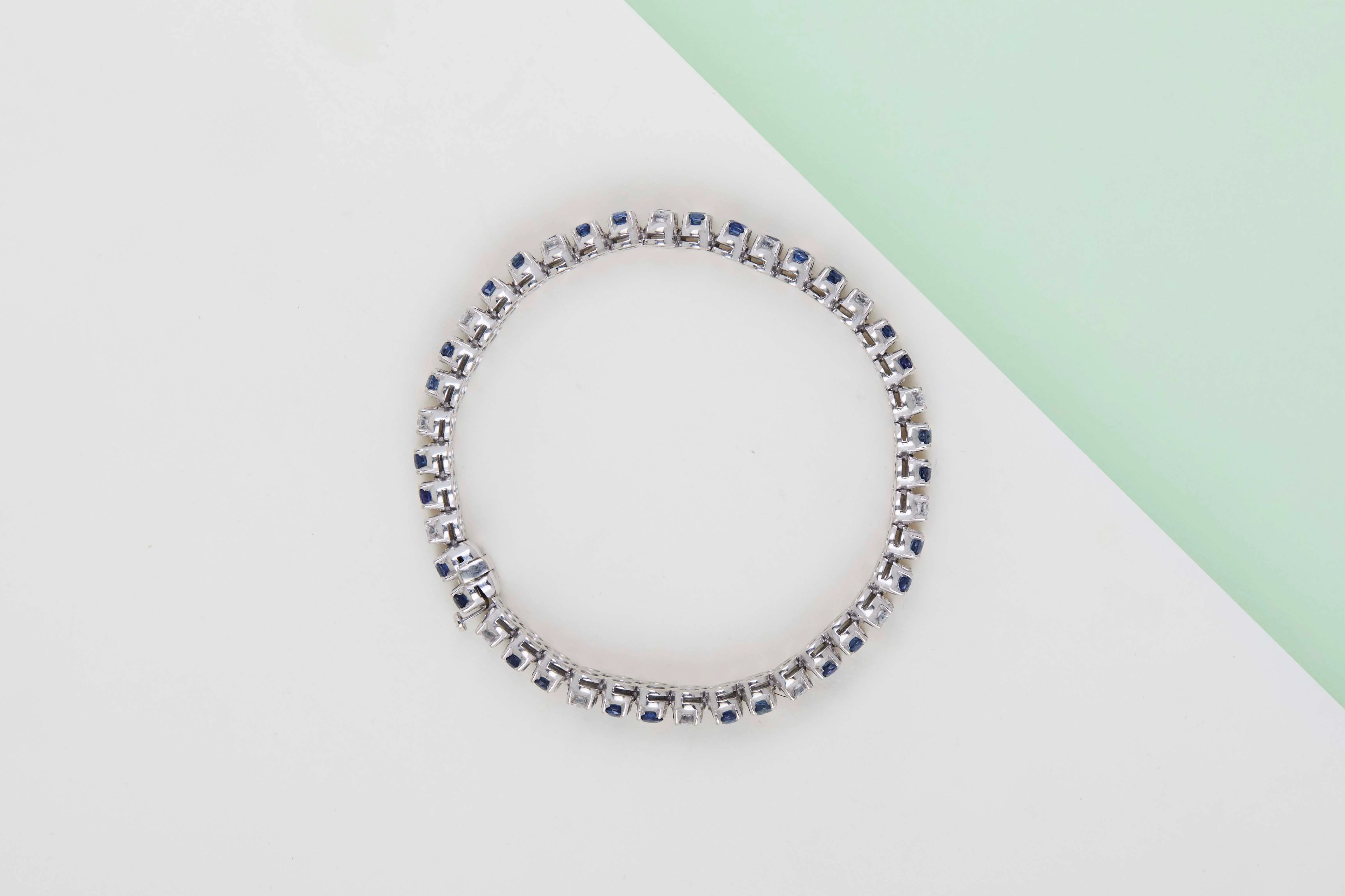 White Gold Bracelet - Diamonds & Sapphires - 17CM - Image 3