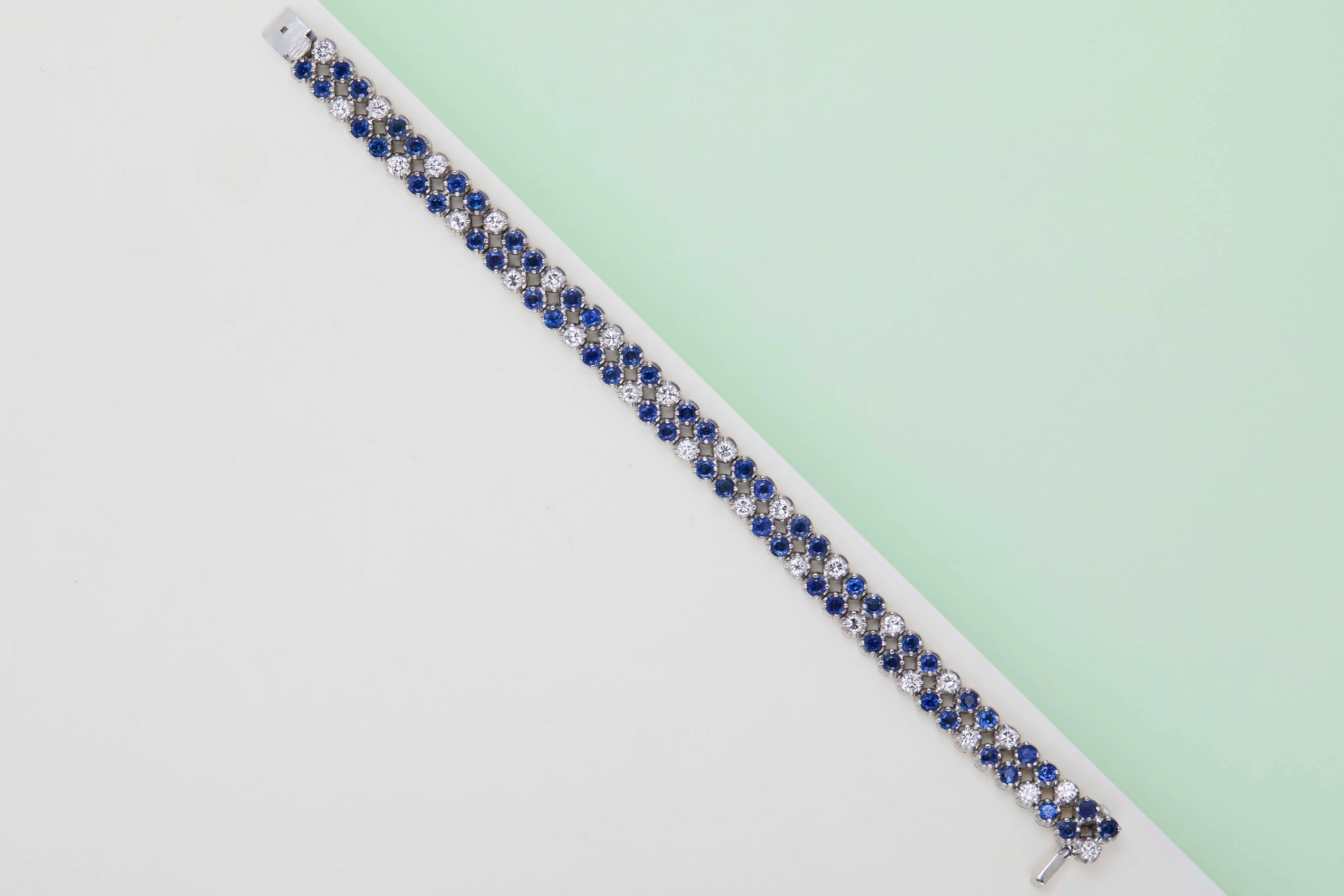 White Gold Bracelet - Diamonds & Sapphires - 17CM - Image 4